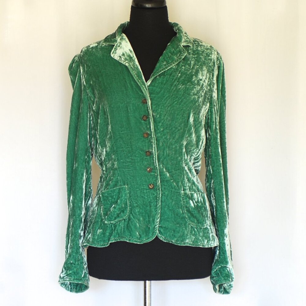 Elie Tahari Sea Green Crushed Velvet Jacket With Nouveau Buttons
